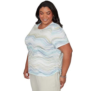 Plus Size Alfred Dunner Wavy Biadere Side Tie Ruched Top
