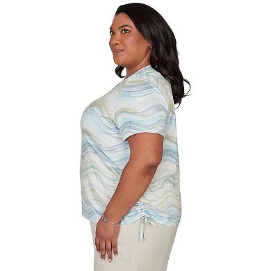 Plus Size Alfred Dunner Wavy Biadere Side Tie Ruched Top