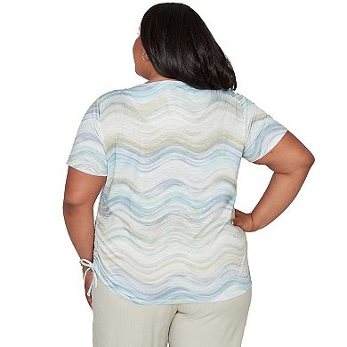 Plus Size Alfred Dunner Wavy Biadere Side Tie Ruched Top