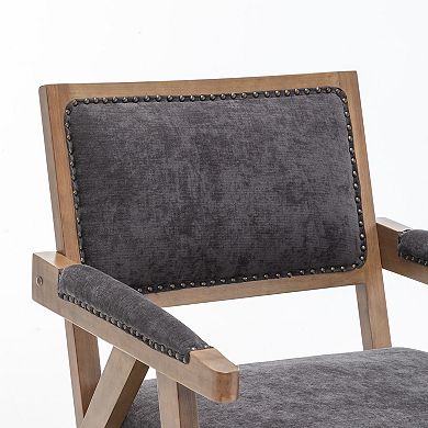 SEYNAR Rustic Mid-Century Chenille Accent Chair with Nailhead Trim and Wood Frame