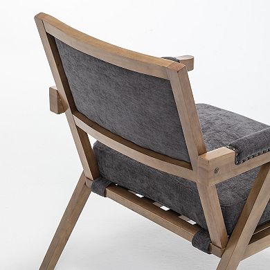 SEYNAR Rustic Mid-Century Chenille Accent Chair with Nailhead Trim and Wood Frame