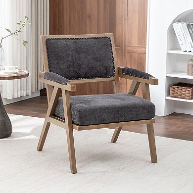 SEYNAR Rustic Mid-Century Chenille Accent Chair with Nailhead Trim and Wood Frame