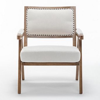SEYNAR Rustic Mid-Century Chenille Accent Chair with Nailhead Trim and Wood Frame