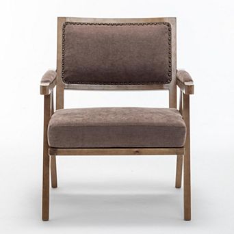 SEYNAR Rustic Mid-Century Chenille Accent Chair with Nailhead Trim and Wood Frame
