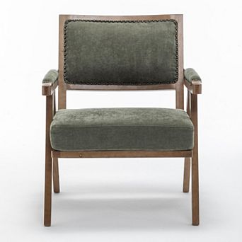 SEYNAR Rustic Mid-Century Chenille Accent Chair with Nailhead Trim and Wood Frame