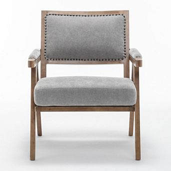 SEYNAR Rustic Mid-Century Chenille Accent Chair with Nailhead Trim and Wood Frame