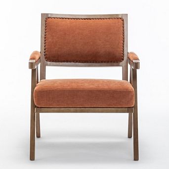SEYNAR Rustic Mid-Century Chenille Accent Chair with Nailhead Trim and Wood Frame