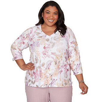 Plus Size Alfred Dunner Watercolor Floral Textured V-Neck Top