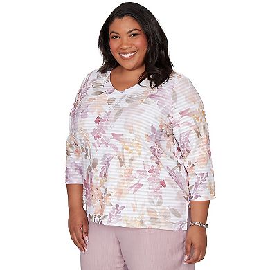 Plus Size Alfred Dunner Watercolor Floral Textured V-Neck Top