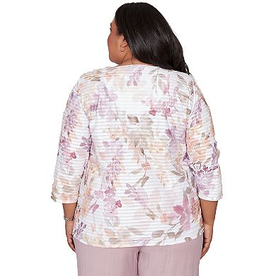 Plus Size Alfred Dunner Watercolor Floral Textured V-Neck Top