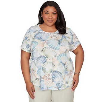 Plus Size Alfred Dunner Seashells Embellished Solid Top
