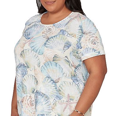 Plus Size Alfred Dunner Seashells Embellished Solid Top