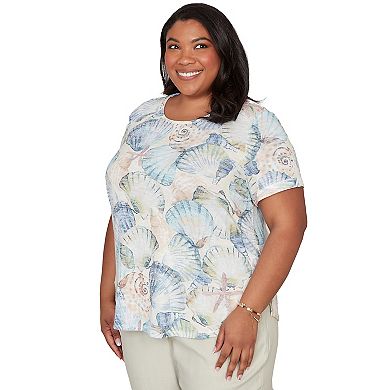 Plus Size Alfred Dunner Seashells Embellished Solid Top