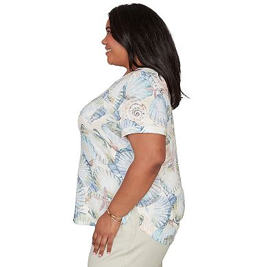 Plus Size Alfred Dunner Seashells Embellished Solid Top