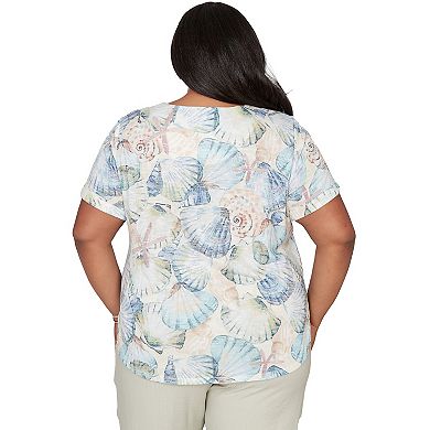 Plus Size Alfred Dunner Seashells Embellished Solid Top