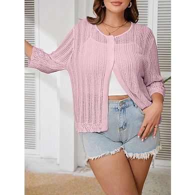 Women's Plus Size Lightweight Short Sleeve Button Cardigan Sweater