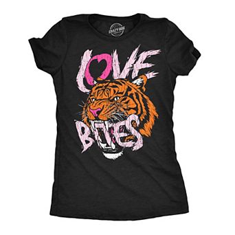 Womens Funny T Shirts Love Bites Sarcastic Valentines Day Tiger Tee For Ladies