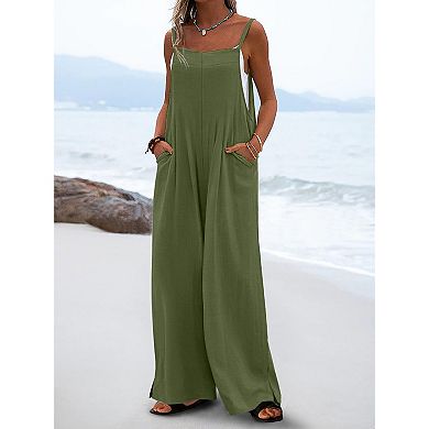 Women's Sleeveless Wide Leg Jumpsuit Casual Boho Romper with Pockets