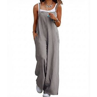 Women's Sleeveless Wide Leg Jumpsuit Casual Boho Romper with Pockets