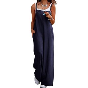 Women's Sleeveless Wide Leg Jumpsuit Casual Boho Romper with Pockets