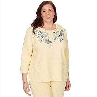 Plus Size Alfred Dunner Floral Embroidered Sunshine Top