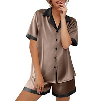 Ekouaer Womens Pajama Set Short Sleeve PJs 2 pc Button Down Top and Shorts Soft