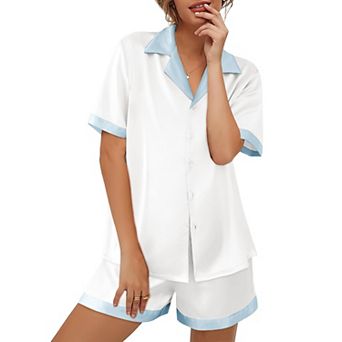 Ekouaer Womens Pajama Set Short Sleeve PJs 2 pc Button Down Top and Shorts Soft