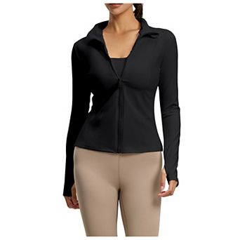 Women's Summer Sun Jacket, Slim Fit Zip Up Long Sleeve Workout Top with Thumb Holes