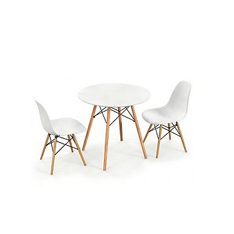 Gymax 3 pc Dining Table Set Modern Round Table & 2 Chairs w/ Wood Leg White