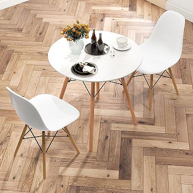 Gymax 3 Pieces Dining Table Set Modern Round Table & 2 Chairs w/ Wood Leg White