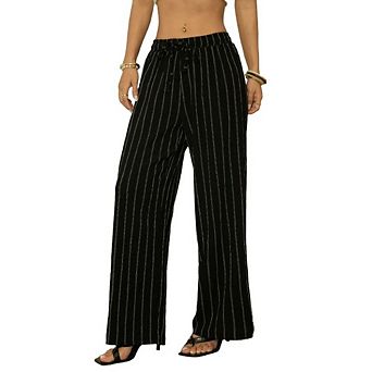 Women Palazzo Pants Casual Drawstring High Waisted Lounge Pants Fitted Wide Leg Trousers