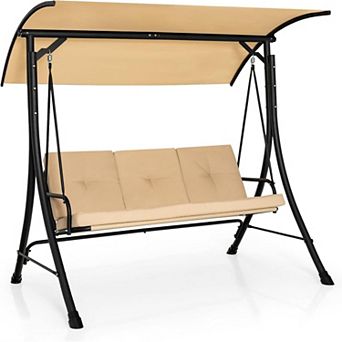 Gymax 3 Person Patio Porch Swing Outdoor Swing Chair w/ Cushions & Adjustable Canopy