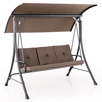 Gymax 3 Person Patio Porch Swing Outdoor Swing Chair w/ Cushions & Adjustable Canopy