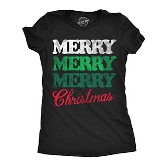 Womens Funny T Shirts Merry Merry Merry Christmas Sarcastic Xmas Graphic Novelty Tee For Ladies