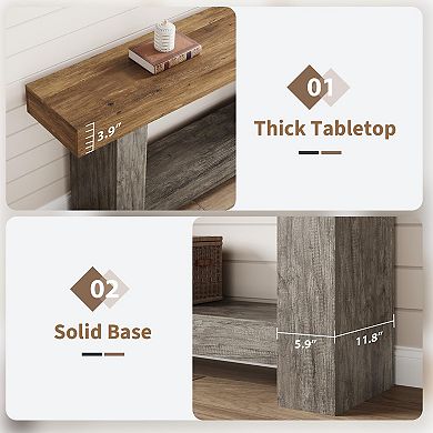 63" Entryway Table with Storage Rustic Wood Sofa Table Behind Couch Accent Table for Living Room