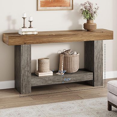 63" Entryway Table with Storage Rustic Wood Sofa Table Behind Couch Accent Table for Living Room