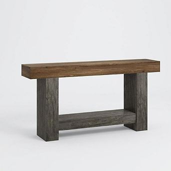 63" Entryway Table with Storage Rustic Wood Sofa Table Behind Couch Accent Table for Living Room