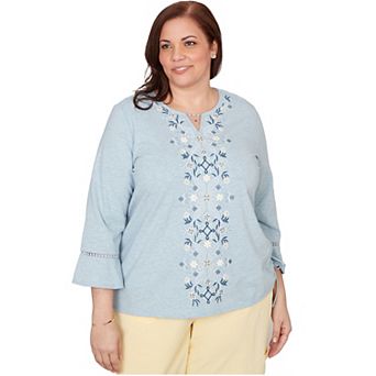 Plus Size Alfred Dunner Center Scroll Embroidered Side Tie Top