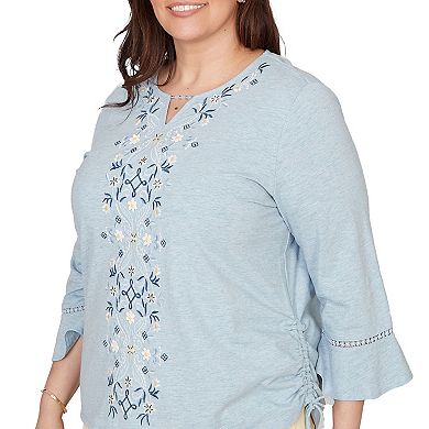 Plus Size Alfred Dunner Center Scroll Embroidered Side Tie Top