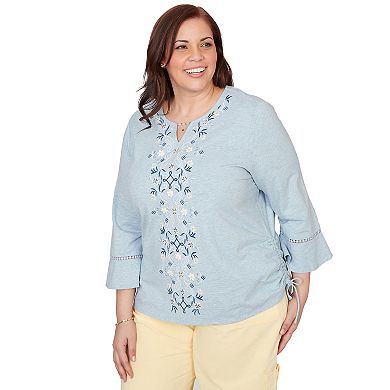 Plus Size Alfred Dunner Center Scroll Embroidered Side Tie Top