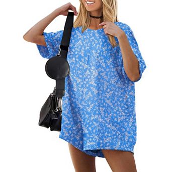 Ekouaer Summer Rompers for Women Short Sleeve Oversized T-shirt Romper Reversible Baggy Jumpsuit
