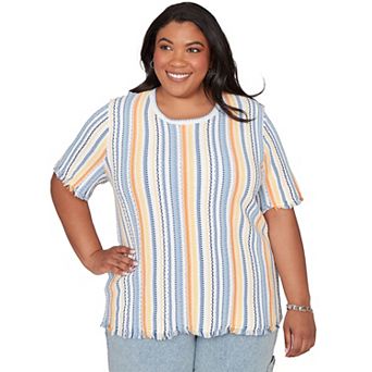 Plus Side Alfred Dunner Textured Fringe Stripe Top