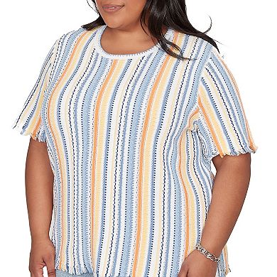 Plus Side Alfred Dunner Textured Fringe Stripe Top