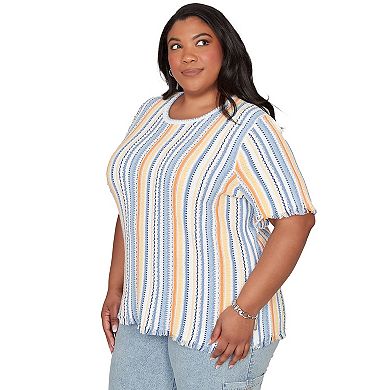 Plus Side Alfred Dunner Textured Fringe Stripe Top