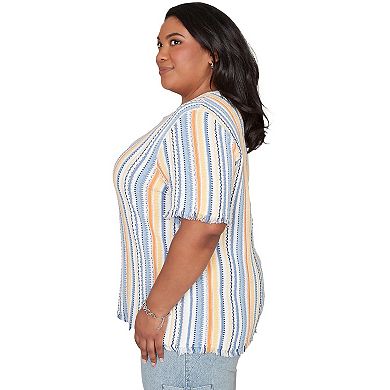 Plus Side Alfred Dunner Textured Fringe Stripe Top