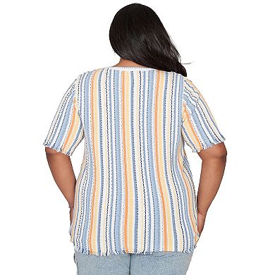 Plus Side Alfred Dunner Textured Fringe Stripe Top