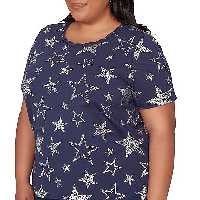 Plus Size Alfred Dunner Sparkling Foil Stars Graphic Tee