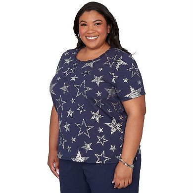 Plus Size Alfred Dunner Sparkling Foil Stars Graphic Tee