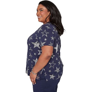 Plus Size Alfred Dunner Sparkling Foil Stars Graphic Tee
