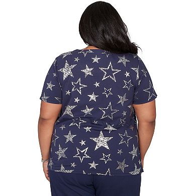 Plus Size Alfred Dunner Sparkling Foil Stars Graphic Tee